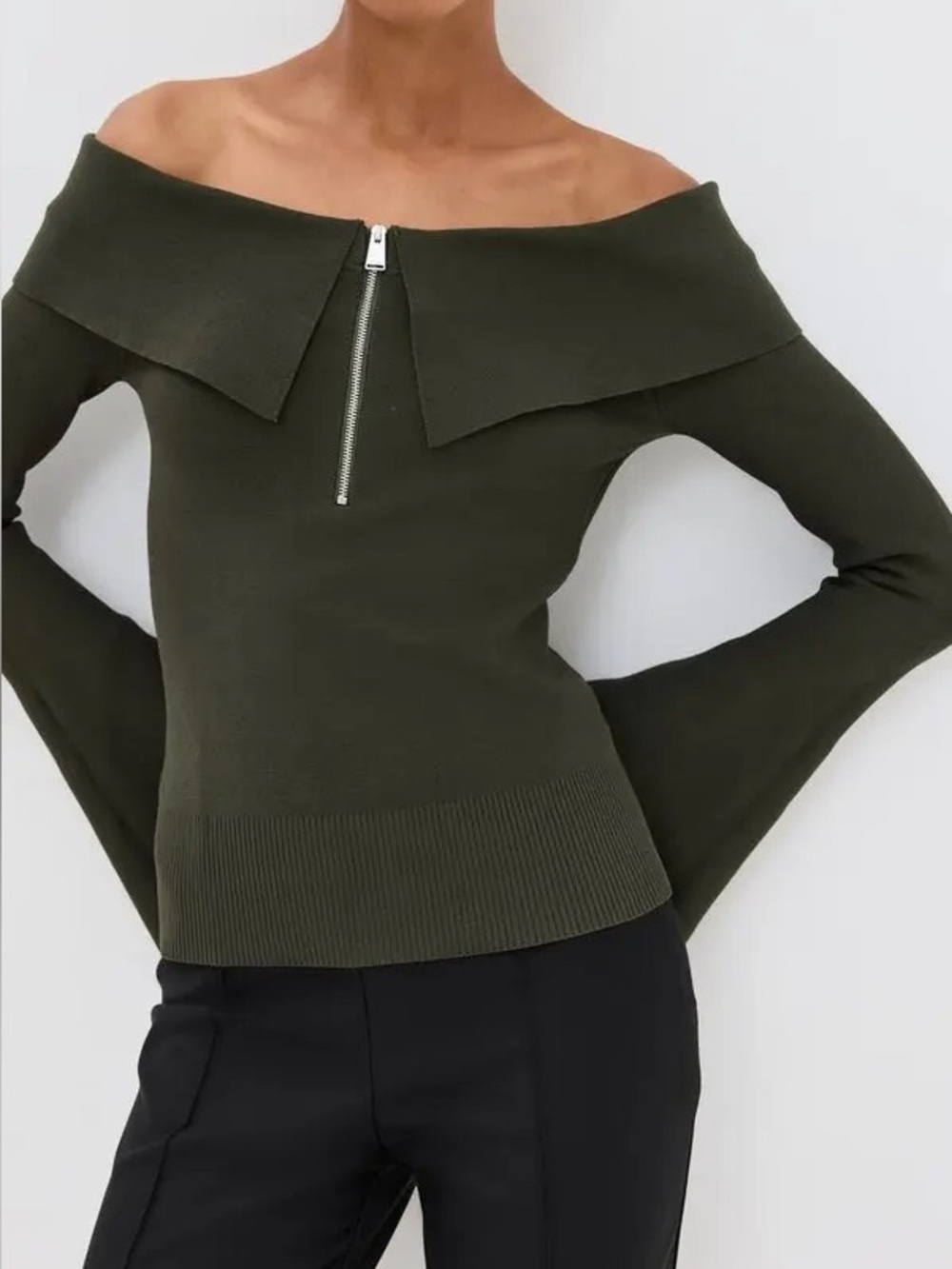 SIMKHAI Top Women’s Medium Rebecka Off Shoulder Top in Moss Blouse Revolve
